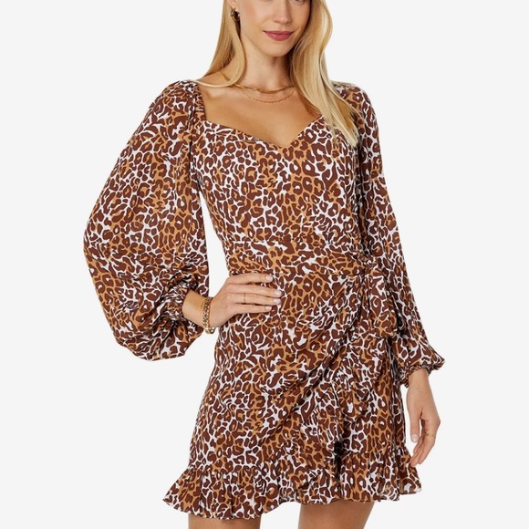 HP NWT Lilly Pulitzer Lila Long Sleeve Dress Leopard - Picture 2 of 7